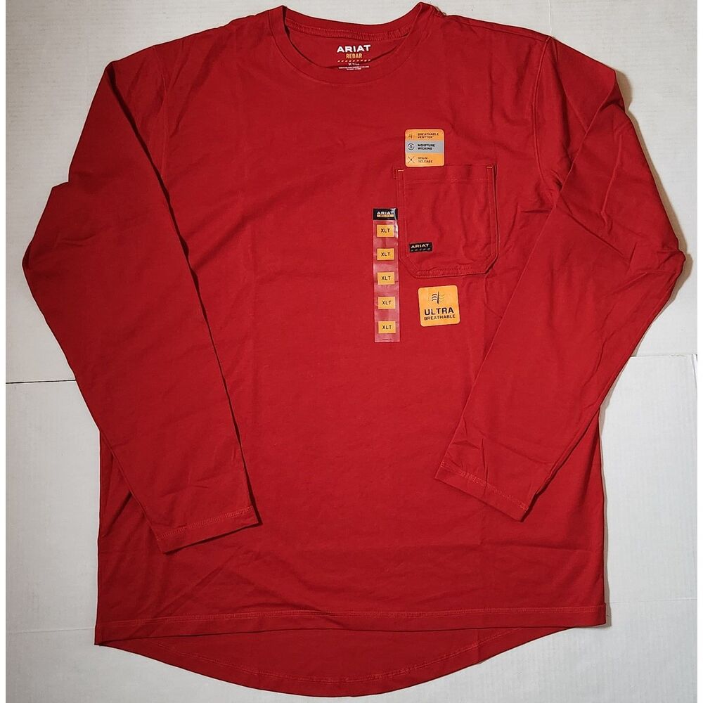 Ariat Rebar Workman Reflective Flag Graphic Long Sleeve Shirt – XL Tall – Red